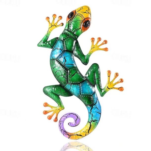 Outdoor Metal Decoration,Gecko Figurine,Hanging Gecko Wall Art Ornaments Lizard Wall Sculptures & Statues Decoration for Home Garden Farmhouse Porch Patio Lawn Fence Backyard