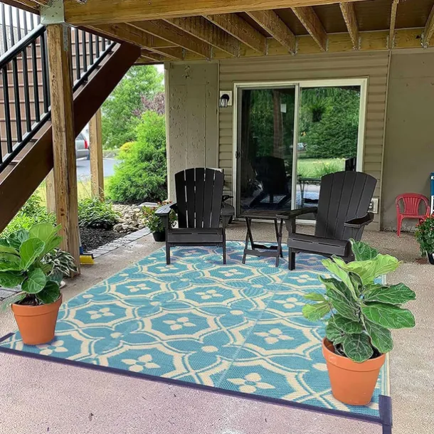 Outdoor Rug Plastic Straw Outside Area Rug Carpet 4x6ft Waterproof Reversible Portable Patio Decor Rug RV Camping Balcony Picnic Mat