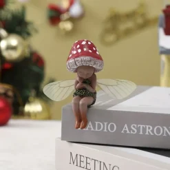 Outdoor Sleeping Little Forest Mushroom Fairy Resin Statue Decoration, Mini Hand Painted Resin Crafts Ornament for Home Garden Office