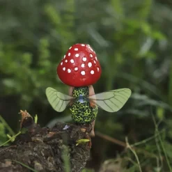 Outdoor Sleeping Little Forest Mushroom Fairy Resin Statue Decoration, Mini Hand Painted Resin Crafts Ornament for Home Garden Office