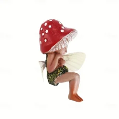 Outdoor Sleeping Little Forest Mushroom Fairy Resin Statue Decoration, Mini Hand Painted Resin Crafts Ornament for Home Garden Office