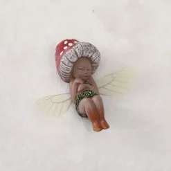 Outdoor Sleeping Little Forest Mushroom Fairy Resin Statue Decoration, Mini Hand Painted Resin Crafts Ornament for Home Garden Office