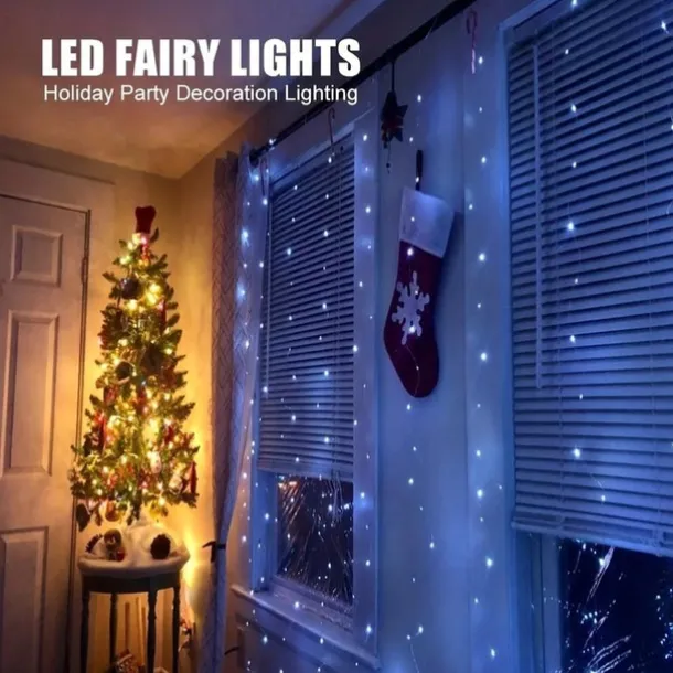 Outdoor Solar Curtain String Light, 3 * 3M-300LED/3 * 2M-200LED/3 * 1M-100LED, 8 Lighting Modes, IP65 Waterproof, Suitable for Home Garden, Porch, Backyard Wedding Parties, Thanksgiving Christmas