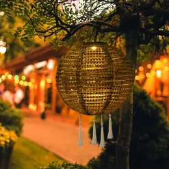 Outdoor Solar Power Hanging Light Lantern IP65 Waterproof Festive LED Solar Hanging Projection Garden Lamp For Yard Holiday Decor Lighting 25cm 10 Inch