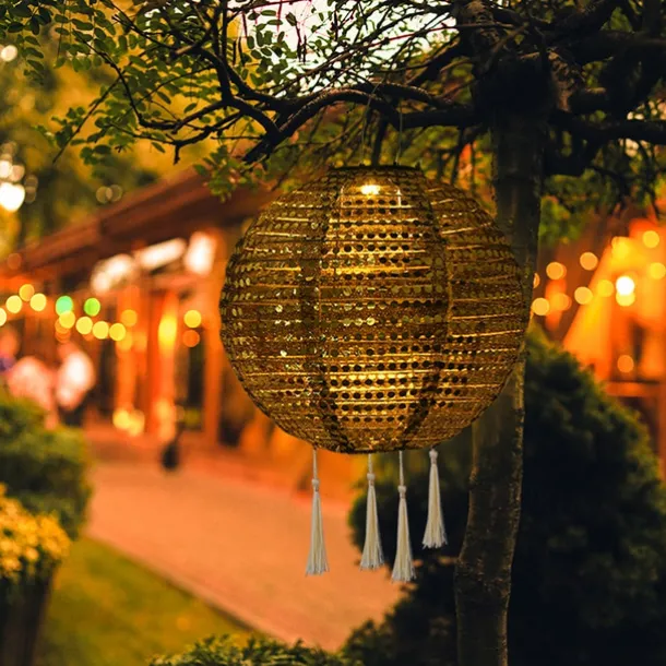 Outdoor Solar Power Hanging Light Lantern IP65 Waterproof Festive LED Solar Hanging Projection Garden Lamp For Yard Holiday Decor Lighting 25cm 10 Inch