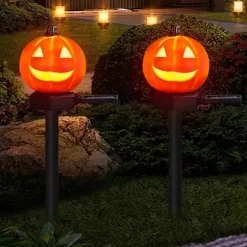 Outdoor Solar Powered Pumpkin Lights Halloween Decorative Pathway Light For Garden Yard Lawn Landscape Holiday Lights 1/2pcs