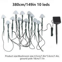 Outdoor Solar String Light LED Mushroom Solar String Light 3.8m 10 LEDs Outdoor Patio Garden Decoration Waterproof Fairy Light Courtyard Lawn Solar Ground Stakes Lamp 1 Set