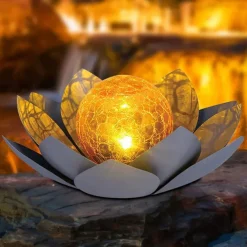 Outdoor Waterproof Solar Power Lotus Flower Light For Garden Yard Patio Lawn Path Driveway Decor Landscape Lights Solar Amber Cracked Glass Ball Light