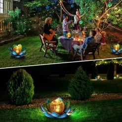 Outdoor Waterproof Solar Power Lotus Flower Light For Garden Yard Patio Lawn Path Driveway Decor Landscape Lights Solar Amber Cracked Glass Ball Light