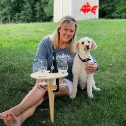 Outdoor Wine Table, Folding Wine Table Stake, Outdoor Wine Picnic Table, Portable Wine Glasses & Bottle Holder, Snack and Cheese Holder Tray for Backyard Camping, Beach, Wood Wine Rack