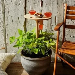 Outdoor Wine Table, Folding Wine Table Stake, Outdoor Wine Picnic Table, Portable Wine Glasses & Bottle Holder, Snack and Cheese Holder Tray for Backyard Camping, Beach, Wood Wine Rack