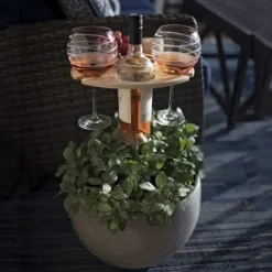 Outdoor Wine Table, Folding Wine Table Stake, Outdoor Wine Picnic Table, Portable Wine Glasses & Bottle Holder, Snack and Cheese Holder Tray for Backyard Camping, Beach, Wood Wine Rack