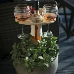Outdoor Wine Table,Round Folding Wine Table,Wooden Picnic Camping Table Beach Table ,Champagne Picnic Table for Outdoors Park Lawn Beach Picnic Wine Glass Holder Travel