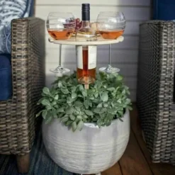 Outdoor Wine Table,Round Folding Wine Table,Wooden Picnic Camping Table Beach Table ,Champagne Picnic Table for Outdoors Park Lawn Beach Picnic Wine Glass Holder Travel