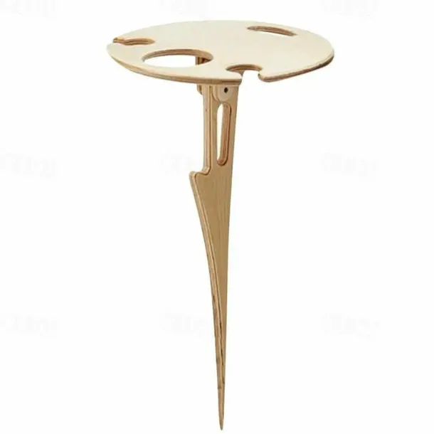 Outdoor Wine Table,Round Folding Wine Table,Wooden Picnic Camping Table Beach Table ,Champagne Picnic Table for Outdoors Park Lawn Beach Picnic Wine Glass Holder Travel