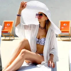 Oversized Brim Sun Hat, Women Elegant Breathable Straw Hats Outdoor Easter Beach Travel Sunscreen Cap Valentines Gifts
