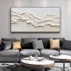 Oversized Seaswaves white Textured Painting handmade Clouds Abstract Painting Extra Large Wall Art pattle knife wave painting seascape painting Hand-painted Acrylic Minimalist Paintings