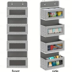 Over-the-Door Storage Bag: Featuring Floral and Solid Black Designs with White Borders, Equipped with 2 Hooks for Hanging, 4 Large Capacity Pockets for Filling, Suitable for Closets, Bathrooms, Nurseries, Bedrooms, Dormitories