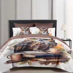 Owl Pattern Duvet Cover Set Bed Bed Set 2-Piece Set 3-Piece Lightweight Soft Short Plush Set Cotton Bedding Set Ultra Soft Comforter Set King Queen Duvet Cover
