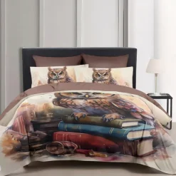 Owl Pattern Duvet Cover Set Bed Bed Set 2-Piece Set 3-Piece Lightweight Soft Short Plush Set Cotton Bedding Set Ultra Soft Comforter Set King Queen Duvet Cover