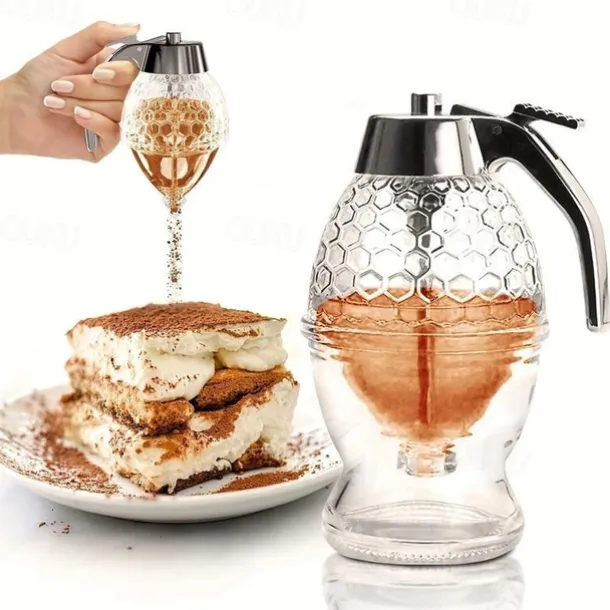 8oz Capacity Honey Dispenser with No-Drip Maple Syrup & Honey Comb Shaped Pot - Perfect for Home Storage!