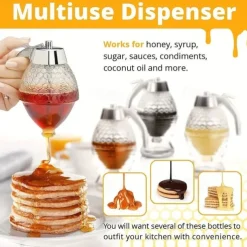 8oz Capacity Honey Dispenser with No-Drip Maple Syrup & Honey Comb Shaped Pot - Perfect for Home Storage!