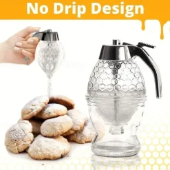8oz Capacity Honey Dispenser with No-Drip Maple Syrup & Honey Comb Shaped Pot - Perfect for Home Storage!