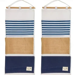 2-Pack Over the Door Closet Wall Hanging Organizer Wall Mounted Storage Bag Case 3 Pockets Lined Cotton Fabric 11.75x27