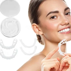 1Pack Silicone Teeth Whitening Teeth Cover Teeth Braces Simulation Denture Upper Teeth Lower Teeth Set with Box Perfect Smile