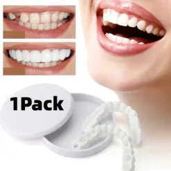 1Pack Silicone Teeth Whitening Teeth Cover Teeth Braces Simulation Denture Upper Teeth Lower Teeth Set with Box Perfect Smile
