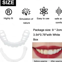 1Pack Silicone Teeth Whitening Teeth Cover Teeth Braces Simulation Denture Upper Teeth Lower Teeth Set with Box Perfect Smile