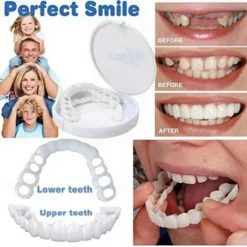 1Pack Silicone Teeth Whitening Teeth Cover Teeth Braces Simulation Denture Upper Teeth Lower Teeth Set with Box Perfect Smile
