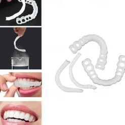 1Pack Silicone Teeth Whitening Teeth Cover Teeth Braces Simulation Denture Upper Teeth Lower Teeth Set with Box Perfect Smile