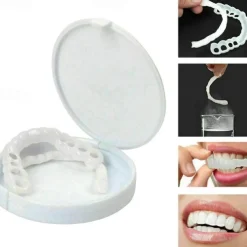 1Pack Silicone Teeth Whitening Teeth Cover Teeth Braces Simulation Denture Upper Teeth Lower Teeth Set with Box Perfect Smile