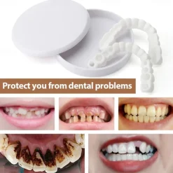 1Pack Silicone Teeth Whitening Teeth Cover Teeth Braces Simulation Denture Upper Teeth Lower Teeth Set with Box Perfect Smile