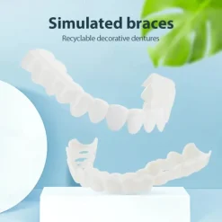 1Pack Silicone Teeth Whitening Teeth Cover Teeth Braces Simulation Denture Upper Teeth Lower Teeth Set with Box Perfect Smile