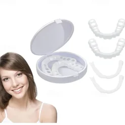 1Pack Silicone Teeth Whitening Teeth Cover Teeth Braces Simulation Denture Upper Teeth Lower Teeth Set with Box Perfect Smile