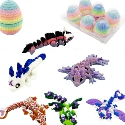 6-Pack Small Mystery Dragon Eggs, 3D Printed Easter Egg Gift with Hidden Poseable Dragon Inside, Fantasy Dragon Egg Set for Kids, Collectors, Home Decor, Party Favors