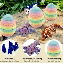6-Pack Small Mystery Dragon Eggs, 3D Printed Easter Egg Gift with Hidden Poseable Dragon Inside, Fantasy Dragon Egg Set for Kids, Collectors, Home Decor, Party Favors
