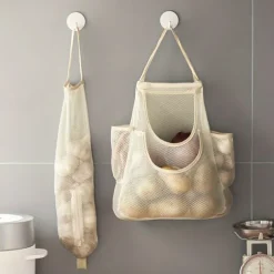 2-Pack Wall Hanging Storage Bags - Multifunctional Mesh Net Bags for Food Storage, Fruit and Vegetable Kitchen Organizers, Durable and Convenient