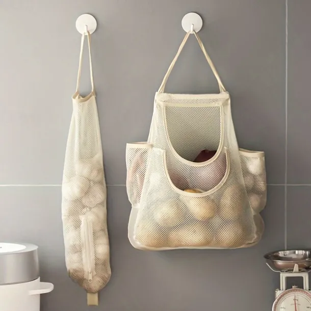 2-Pack Wall Hanging Storage Bags - Multifunctional Mesh Net Bags for Food Storage, Fruit and Vegetable Kitchen Organizers, Durable and Convenient