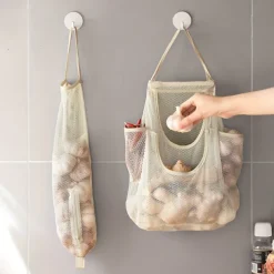 2-Pack Wall Hanging Storage Bags - Multifunctional Mesh Net Bags for Food Storage, Fruit and Vegetable Kitchen Organizers, Durable and Convenient