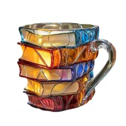Painted Book Mug 300ml/10oz Guitar Coffee Cup Book Coffee Mug Unique Colorful Resin Books Stack Coffee Cup Collection Gift Ideal for Book Lover Gifts
