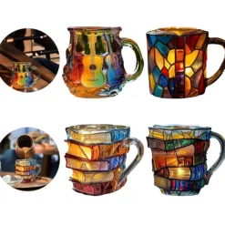 Painted Book Mug 300ml/10oz Guitar Coffee Cup Book Coffee Mug Unique Colorful Resin Books Stack Coffee Cup Collection Gift Ideal for Book Lover Gifts