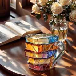 Painted Book Mug 300ml/10oz Guitar Coffee Cup Book Coffee Mug Unique Colorful Resin Books Stack Coffee Cup Collection Gift Ideal for Book Lover Gifts