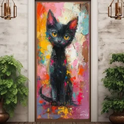 Painting Cat Animal Door Covers Mural Decor Door Tapestry Door Curtain Decoration Backdrop Door Banner Removable for Front Door Indoor Outdoor Home Room Decoration Farmhouse Decor Supplies