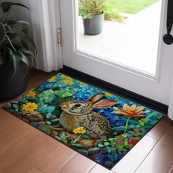 Painting Easter Rabbits Flowers Doormat Floor Mats Washable Rugs Kitchen Mat Non-Slip Oil Proof Rug Indoor Outdoor Mat Bedroom Decor Bathroom Mat Entrance Rug