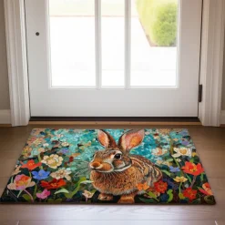 Painting Easter Rabbits Flowers Doormat Floor Mats Washable Rugs Kitchen Mat Non-Slip Oil Proof Rug Indoor Outdoor Mat Bedroom Decor Bathroom Mat Entrance Rug