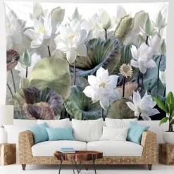 Painting Lotus Flower Hanging Tapestry Wall Art Large Tapestry Mural Decor Photograph Backdrop Blanket Curtain Home Bedroom Living Room Decoration