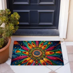 Painting Mandala Bohemian Doormat v Non-Slip Oil Proof Rug Indoor Outdoor Mat Bedroom Decor Bathroom Mat Entrance Rug